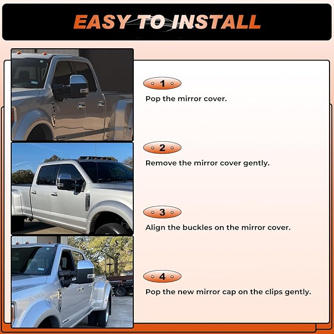 ACLONG Chrome Tow Mirror Cover Caps Left & Right Rearview Side Mirror Covers Compatible with Ford F250 F350 F450 Super Duty 2017-2024 Replaces HC3Z-17D743-AA-1 Pair