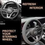 PINCTROT D Shaped Nappa Leather Steering Wheel Cover, Slim Fit No Bulk Design, One Piece Leather with Breathable Perforation,