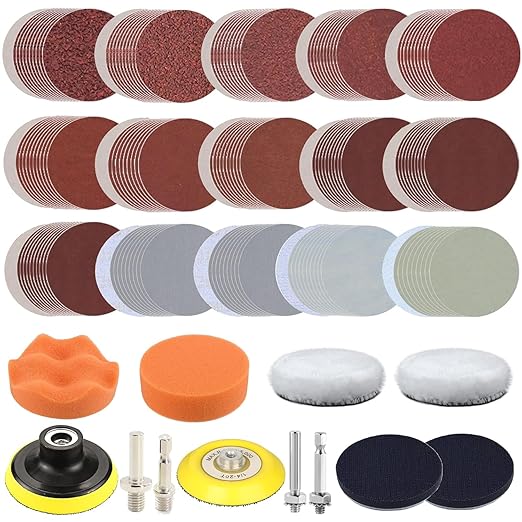 3 Inch Sanding Disc Drill Polishing Kit Sanding Attachment, 150 Pcs Wet Dry Car Headlight Restoration Kit Hook and Loop Sandp
