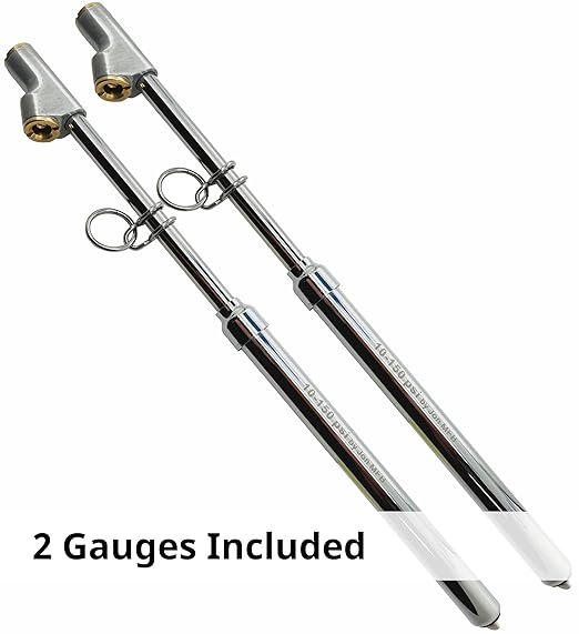 150 Psi Professional Semi Truck Tire Pressure Gauge and Dually Truck Air Gauges. Great for RV Tire Pressure, Cars, and Drivers with Bad Knees appreciate the Long Dual Head Chuck and Heavy Duty Design.