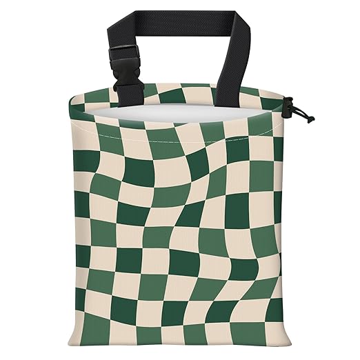 Car Trash Bag Large Hanging Can for Back of Seat, Cute Waterproof Car Garbage Bag for Vehicle, Travelling, Outdoor Cute Abstract Green Checkerboard
