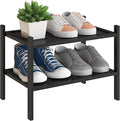 BMOSU 2-Tier Bamboo Small Shoe Rack Premium Stackable Shoe Shelf Storage Organizer for Hallway Closet Living Room Entryway Or