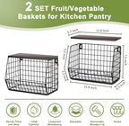 Wawocs Fruit Basket for Kitchen Counter 2 Tier Fruit Bowl, Stackable Wall Mounted Hanging Fruit Basket Wire Baskets with Wood