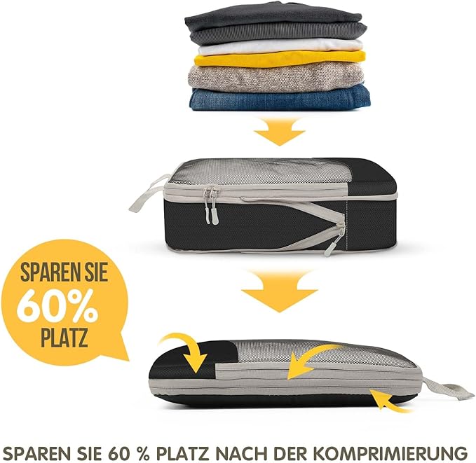 Compression Packing Cubes 8 Set, Dual Zipper Compression Packing Cubes for Travel, See-Through Mesh Packing Bags for Suitcase