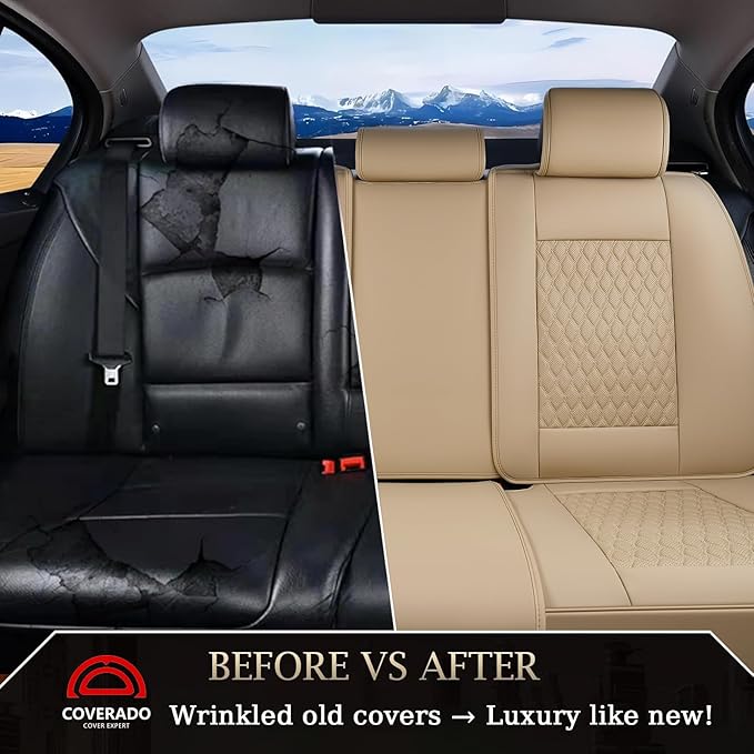 Coverado Leather Rear Seat Covers for Cars, Waterproof Back Seat Cover, Universal Automotive Seat Cushion Protector for Most 