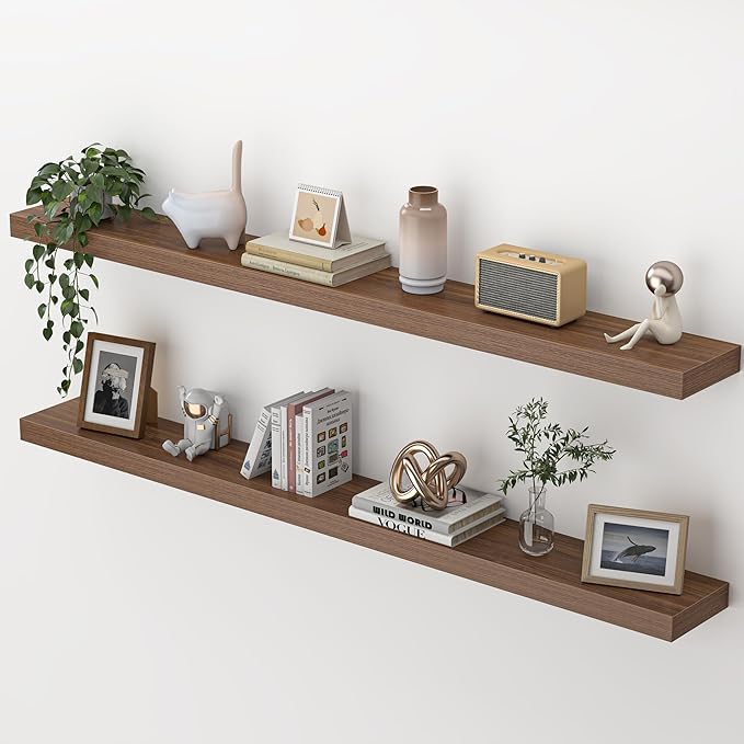 Heimlove 55 Inch Floating Shelves for Wall,Extra Long Mounted Storage Wall Shelves with Invisible Metal Bracket for Bedroom L