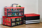 Aebeky 3-Pack Plastic Collapsible Storage Crates-30L,Foldable Plastic Crates for Storage (Black+Red)