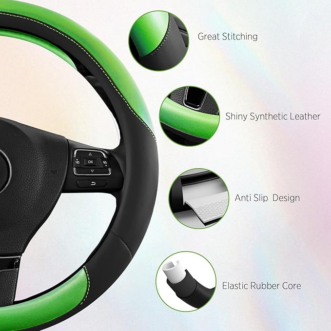 Road Comforts Steering Wheel Cover – Breathable Leather Steering Wheel Cover, Anti-Slip Grip, Universal Fit 14.5” to 15”, Hea
