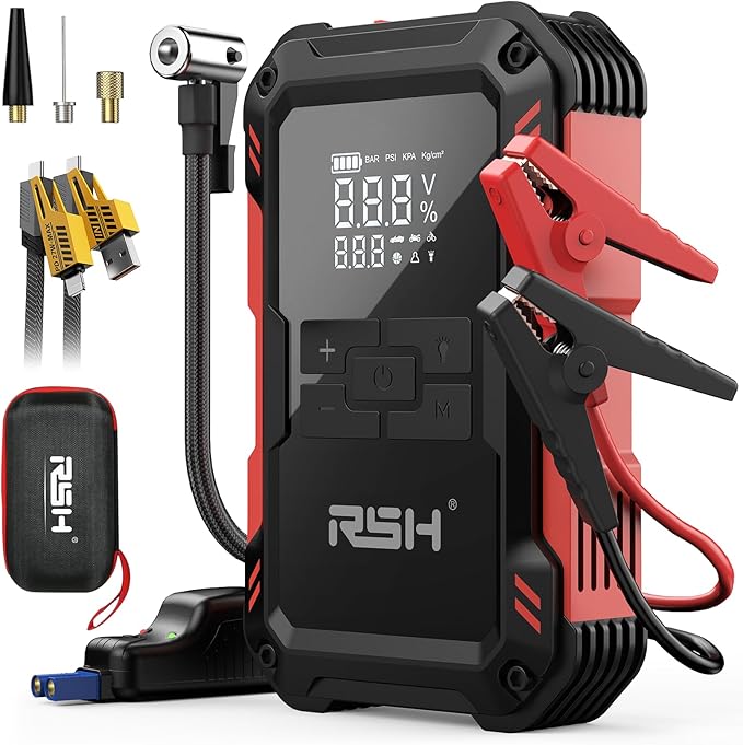 Car Jump Starter with Air Compressor 4000A Peak Battery Jump Starter 14.8V 150PSI Inflator Auto Booster 15000MA Jump Box (up