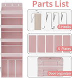 TAHAVICE 1 PC Pink Over the Door Organizer with 1 Large Capacity Caddy, 4 Shelf & 10 Mesh Side Pockets, Pink Stuff Hanging St