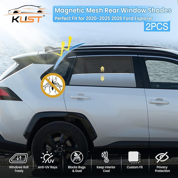 KUST Car Window Shades for 2020-2025 2026 Ford Explorer Accessories, Breathable Mesh Magnetic Window Covers, Rear Back Side Window Sun Shades UV Block Privacy Protection for Baby Camping Napping 2PCS