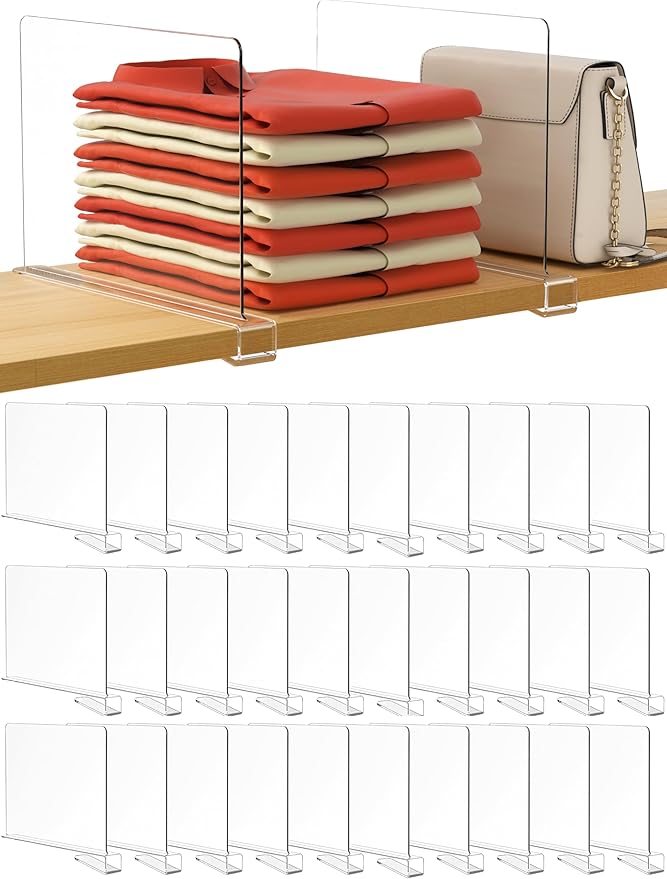 HBlife 30 Pack Clear Shelf Dividers, Vertical Purse Organizer for Closet Perfect for Sweater, Shirts, Handbags in Bedroom and