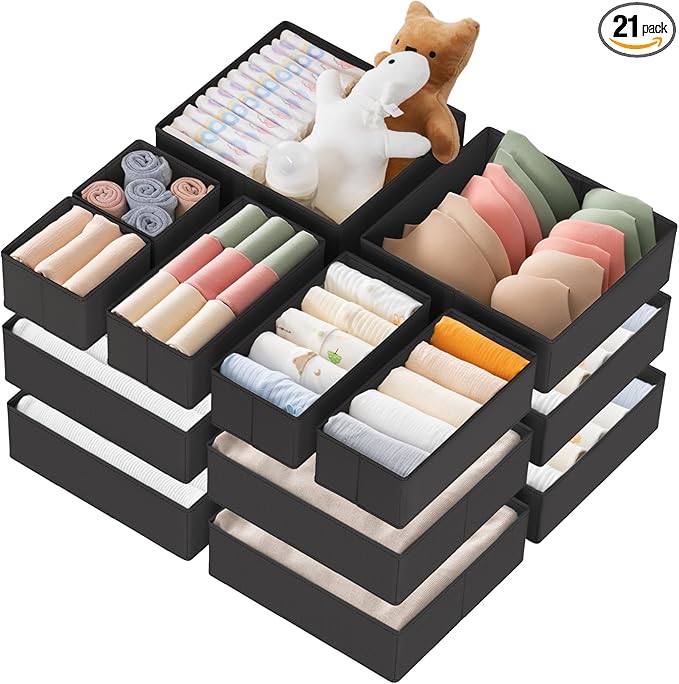 Criusia Drawer Organizer Clothes, 21 Pack Dresser Organizer for Baby Clothes, Underwear, Sock - Foldable Closet Organization 