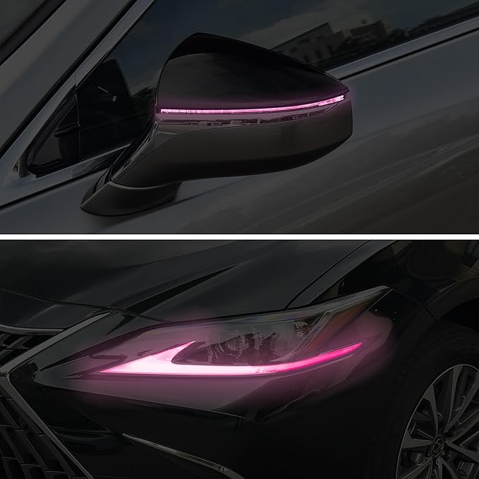 TOMALL 2 Pair Headlight Daytime Running Light Rearview Mirror Light Vinyl Films Smoke Tint Compatible with Lexus 2018-2020 Light Transmission Tint Wrap Exterior Sticker Decorations Trim (Pink)