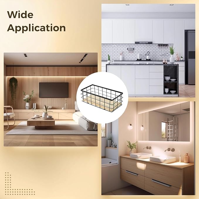 Small Metal Wire Basket for Wall Mount 2 PCS - Metal Wire Storage Basket Wood Base, Toilet Paper Basket, Wall Hanging Wire St