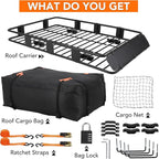 Heavy Duty Roof Rack Basket 64" x 39" - Adjustable Rooftop Cargo Carrier for SUV/Truck/Van w/Waterproof Bag, 200LB Capacity Universal Steel Roof Basket