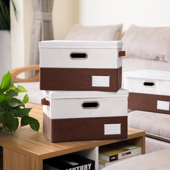 PRANDOM Foldable Storage Bins with Lids [3-Pack] Fabric Collapsible Storage Boxes Baskets Cubes Containers with Handles for C