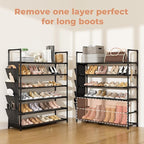 LANTEFUL 6 Tier Shoe Rack, Shoe Organizer Storage for 24-30 Pairs Shoe and Boot, Long Shoe Shelf with Hook and Side Pocket Fr