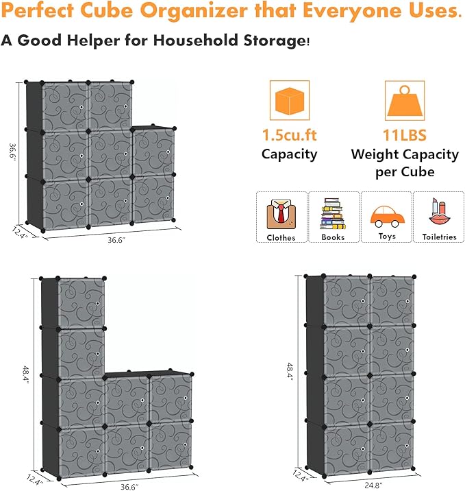 C&AHOME Cube Storage Organizer with Doors, 8-Cube Shelves, Closet Cabinet, DIY Plastic Modular Bookshelf, Storage Shelving Id