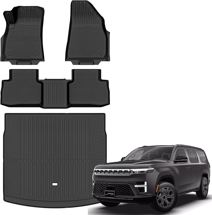Auxko All Weather Floor Mats Cargo Mat for 2025 2026 Jeep Wagoneer S TPE Liners All Season Accessories Guard Odorless Anti-Slip Floor Liners Trunk Tray for 2025 2026 Jeep Wagoneer S