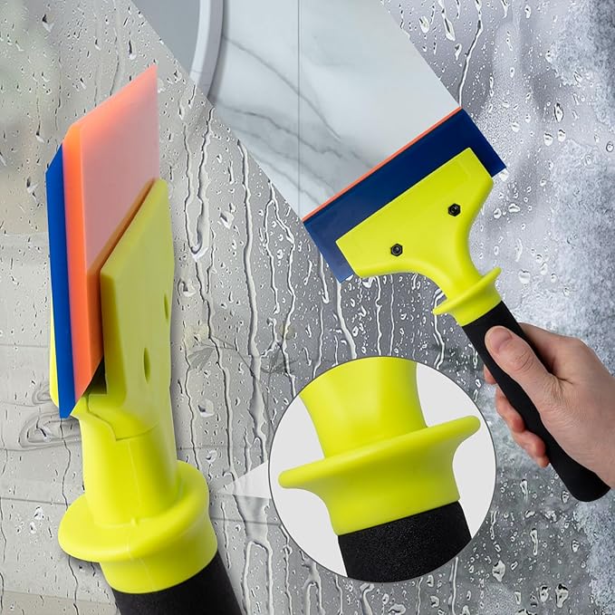 NEWISHTOOL 2 Pack Rubber Squeegee with Nylon Handle for Water Removal, Glass Cleaning, PPF Installing and Window Film Application (5-Inch Blade with Long Handle)