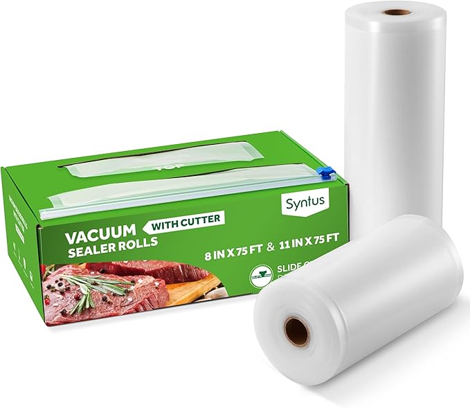 Syntus 11" x 75' and 8" x 75' Food Vacuum Seal Roll Keeper with Cutter Dispenser, Commercial Grade Vacuum Sealer Bag Rolls, B