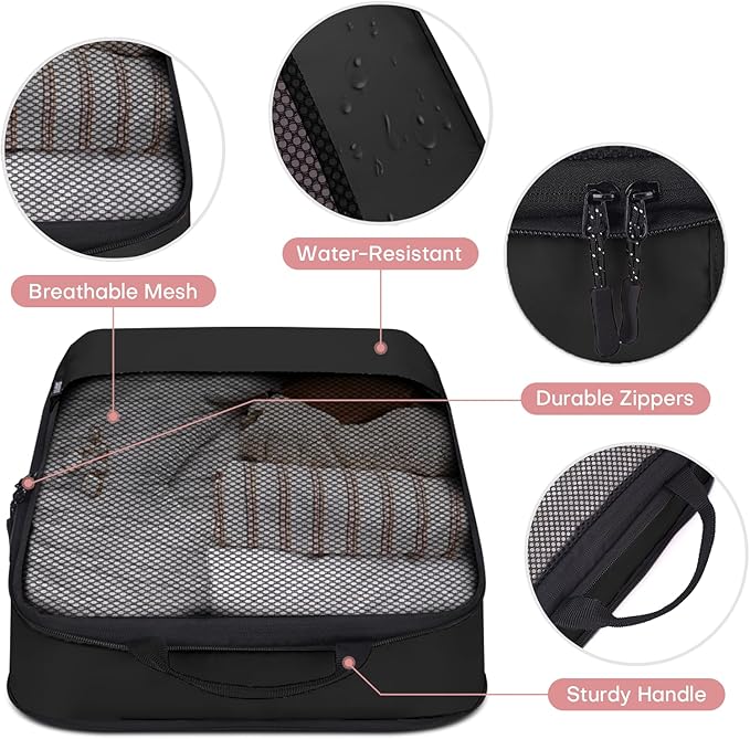 4 PCS Set Compression Packing Cubes for Travel, Lightweight Packaging Organizer Bags for Carry On Space Saving, Travel Essent