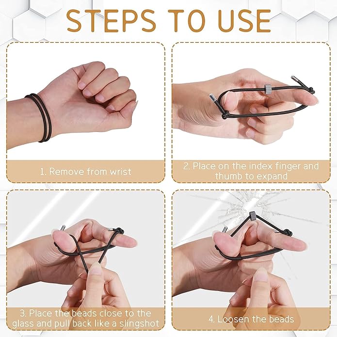 4 pcs Window Breaker Bracelet, Glass Breaking Bracelet, Wrist Strap with Tungsten Carbide Bead Car Safety Escape Wristbands, 