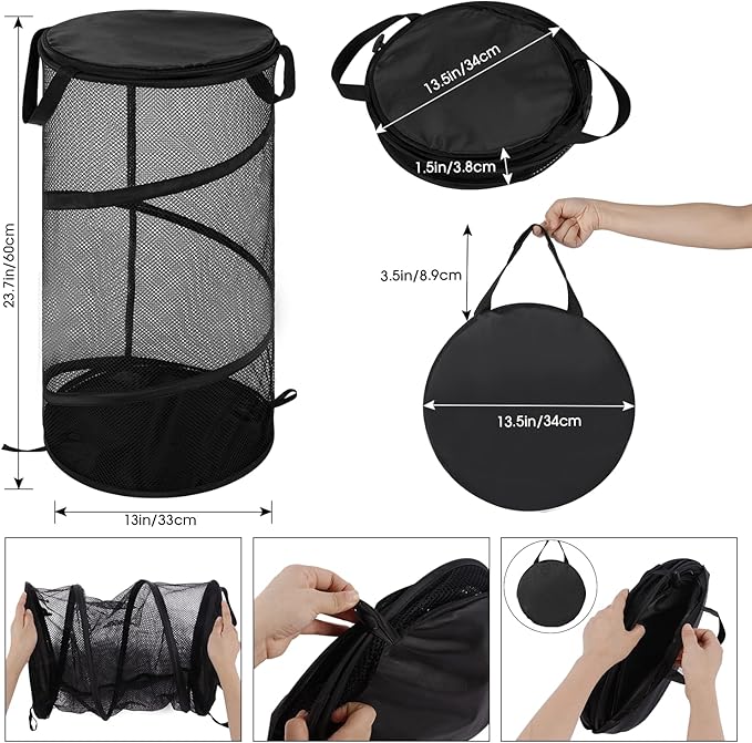 BATTOO Collapsible Laundry Basket with Lid Foldable Mesh Pop Up Hamper with Handles for Laundry Room, Bathroom, Kids Room, Co