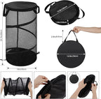 BATTOO Collapsible Laundry Basket with Lid Foldable Mesh Pop Up Hamper with Handles for Laundry Room, Bathroom, Kids Room, Co