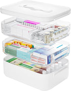 TERGOO 3-Tier Medicine Cabinet Organizer, Portable Medicine Storage Box with Handle, Empty First Aid Kit for Home