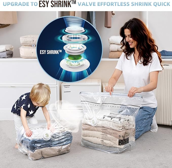 Cube Vacuum Storage Bags, 8 Pack Medium Size (25x19x11 inch), Vacuum Seal Bags for Clothing, Compression Packing for Clothes,