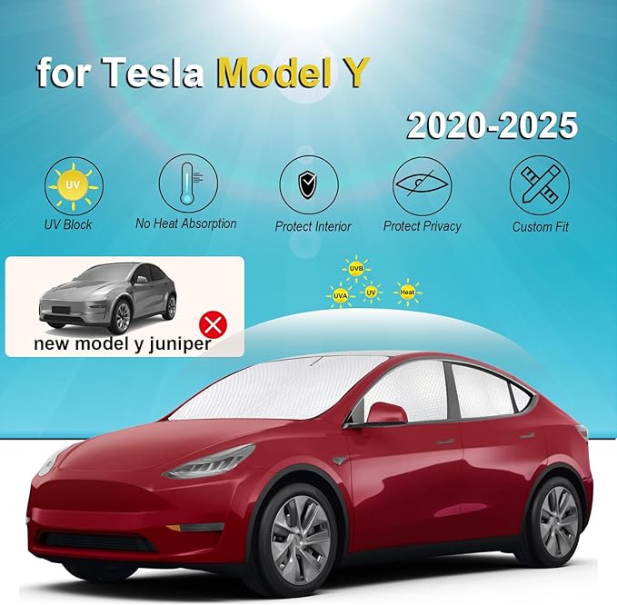 KMF 8pcs Thicken Sun Shades for Tesla Model Y 2020-2024 (Not Juniper) Accessories, Tesla Y Full Car Window Covers Sunshade for Windshield Side Rear, UV Block and Blackout Privacy for Camping Outdoor