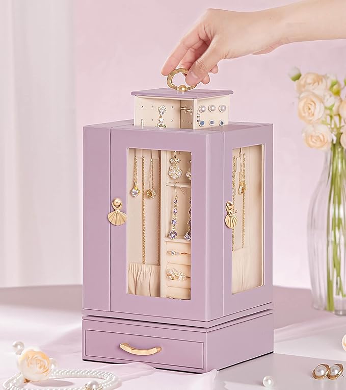 Enthralite Jewelry Box large for Dresser: Women Necklace Ring Storage Organizer with Compartments - Elegant Earring Holder Di