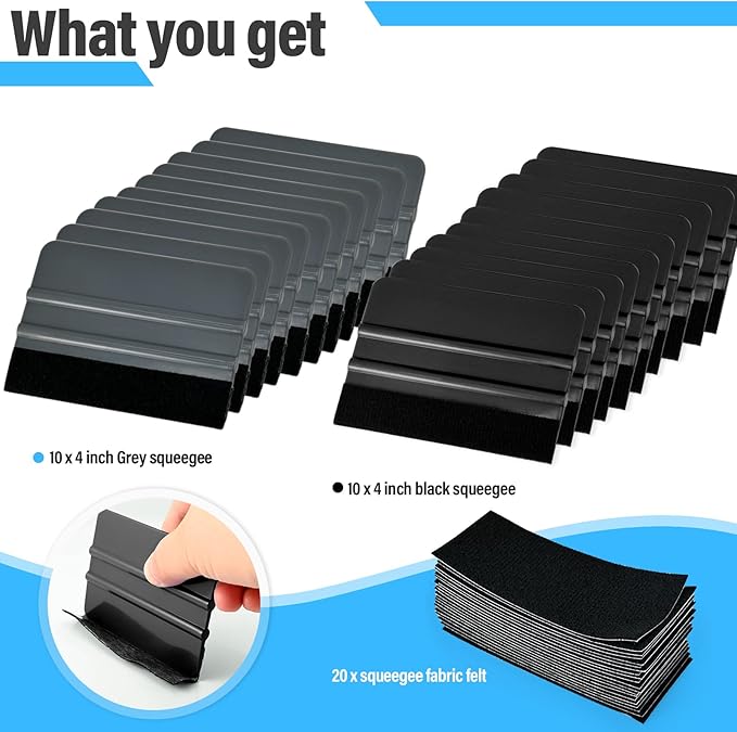 Gomake 20 Pack Vinyl Squeegee With Felt Fabric for Tint Film Decal Application, Wrap Installation, Wallpaper Smooth Tool (Black and Grey, 20)