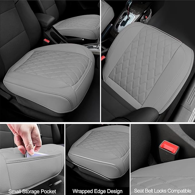 2 Pack PU Leather Front Car Seat Cover Bottom Car Seat, Anti-Slip and Full Wrap Driver Car Seat Protectors with Storage Pocke