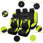 Flying Banner Butterfly car seat Covers ful Set Fashion Universal Lady Woman Female Rear Bench Split Colorized (Green, Full S