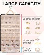 BAGSMART Hanging Jewelry Organizer Storage Roll with Hanger Metal Hooks Double-Sided Jewelry Holder for Earrings, Necklaces, 