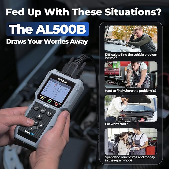 TOPDON AL500B OBD2 Scanner Battery Tester 2 in 1 Code Reader, Full OBDII Diagnosis, 12V Battery Tests & 12V/24V Cranking