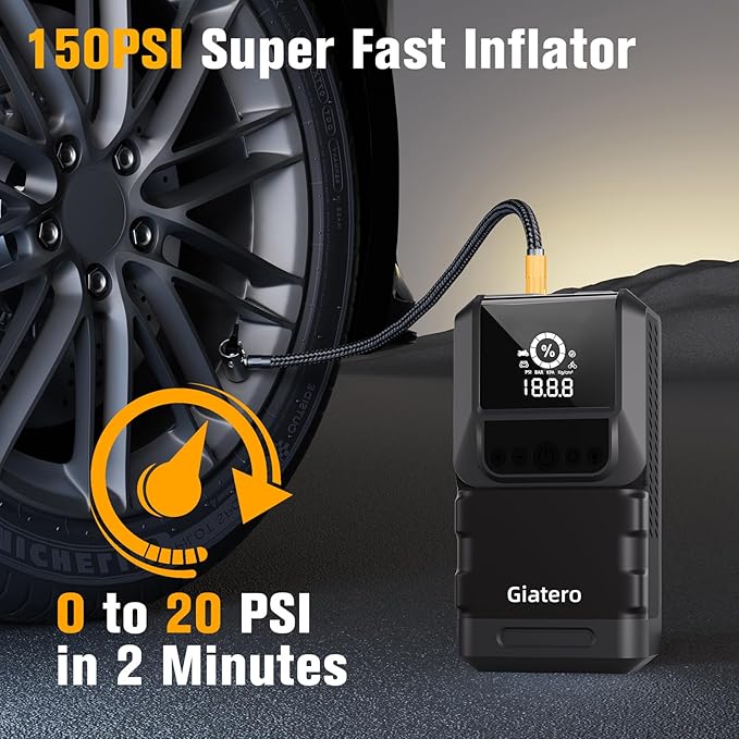 Q13 6000A Portable Car Jump Starter with Air Compressor 150PSI, Car Jumper Starter Portable(10.0L Gas/8.0L Diesel), 12V Jump