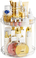 Yieach Clear 360 Rotating Bathroom Counter Organizer,2 Tier Spinning Perfume Organizer and Makeup Tower for Lotion,Hair,Face 