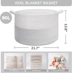 INDRESSME XXXLarge Cotton Rope Basket 21.7" x 21.7" x 13.8" Woven Baby Laundry Basket for Blankets Toys Storage Baskets with 