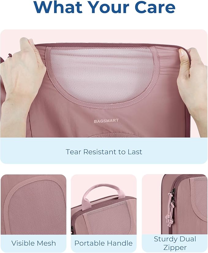 BAGSMART Compression Packing Cubes, 6 Set Packing Cubes for Suitcases, Lightweight Suitcases Organizers Bag Set & Compression