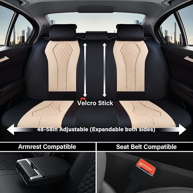 Coverado Car Seat Covers, Leather Seat Covers Full Set, Beige Seat Covers, Car Seat Cushion, Driver Car Seat Covers, Waterpro