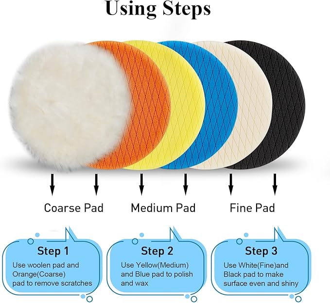 Autolock 3" Buffing Polishing Pads, 6Pcs 3.5 Inch 85mm Face for 3 Inch Backing Plate, Compound Buffing Sponge and Woolen Pads, Cutting Polishing Pad Kit for Car Buffer Compounding, Polish and Wax