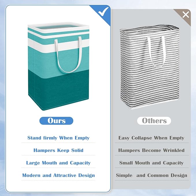 BlissTotes 3-Pack Laundry Basket, Freestanding＆Waterproof Laundry Hamper, Collapsible Tall Clothes Hamper with Easy Carry Han
