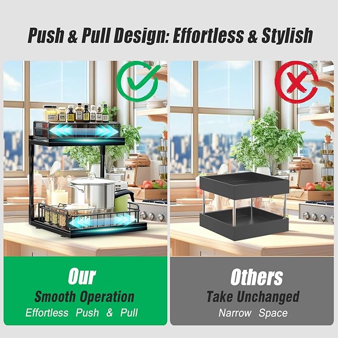 Under Kitchen Sink Pull Out Organizer, Pull Out Under Cabinet Organizer with 2 Tier for Kitchen Bathroom, Home Kitchen Storag