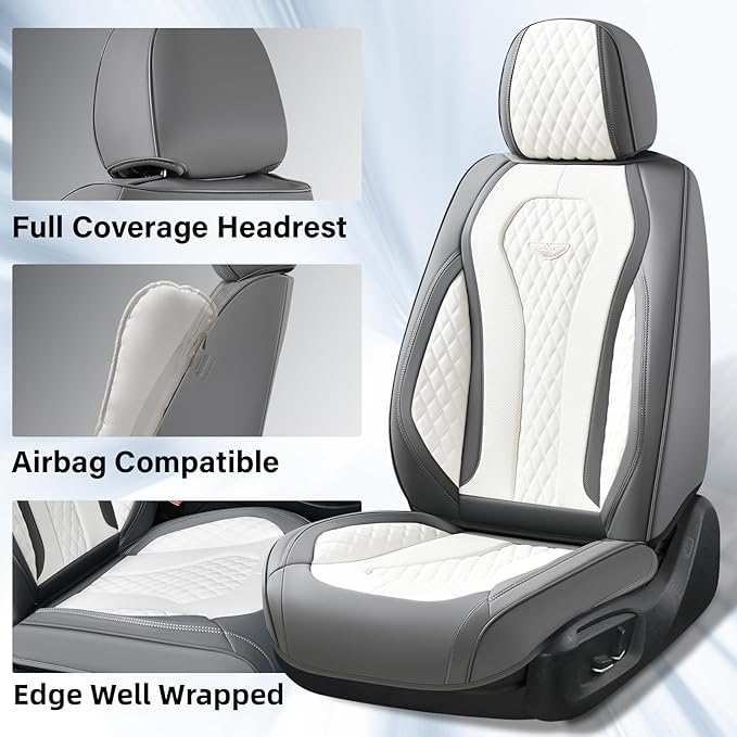 Coverado Seat Covers, Car Seat Covers Full Set, White Car Seat Cover, Car Seat Cushion Waterproof, Front Seats Back Seat Cove