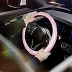 SuperKaKa Pink Steering Wheel Cover 2026, Auto Cute Diamond Bling Comfort Leather Girly Car Interior Accessories Protector Sp