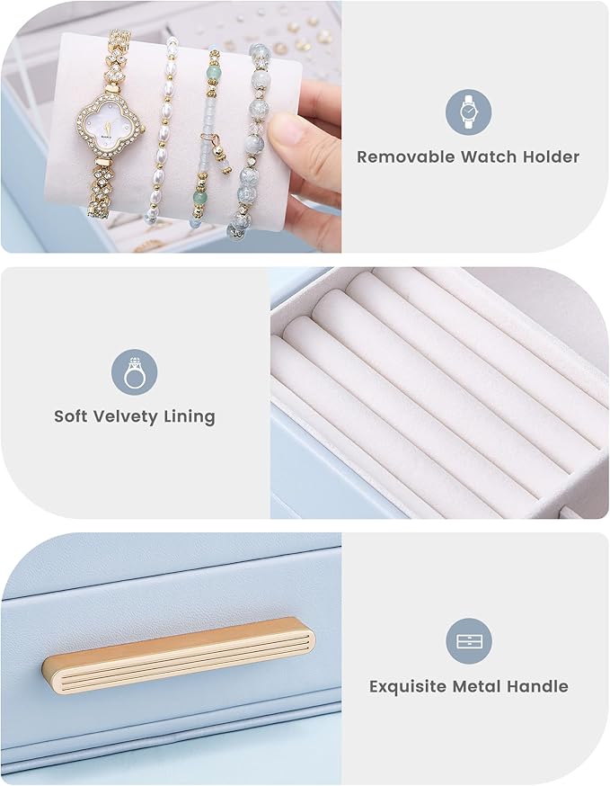 Lolalet 2-Layer Jewelry Box Organizer for Women Girls, Jewelry Storage Case Holder with Drawers for Necklaces Ring Earrings B